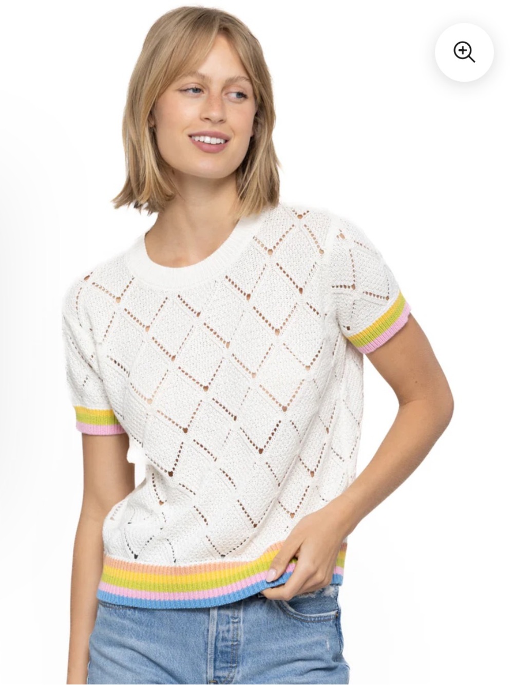 27 Miles Adriel cotton pointelle top with striped trims MSRP $175